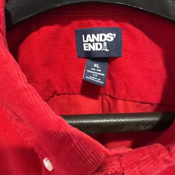 Lands End Shirt Mens Red Button Up Long Sleeve Cotton Large Button Collar XL - Picture 3 of 6